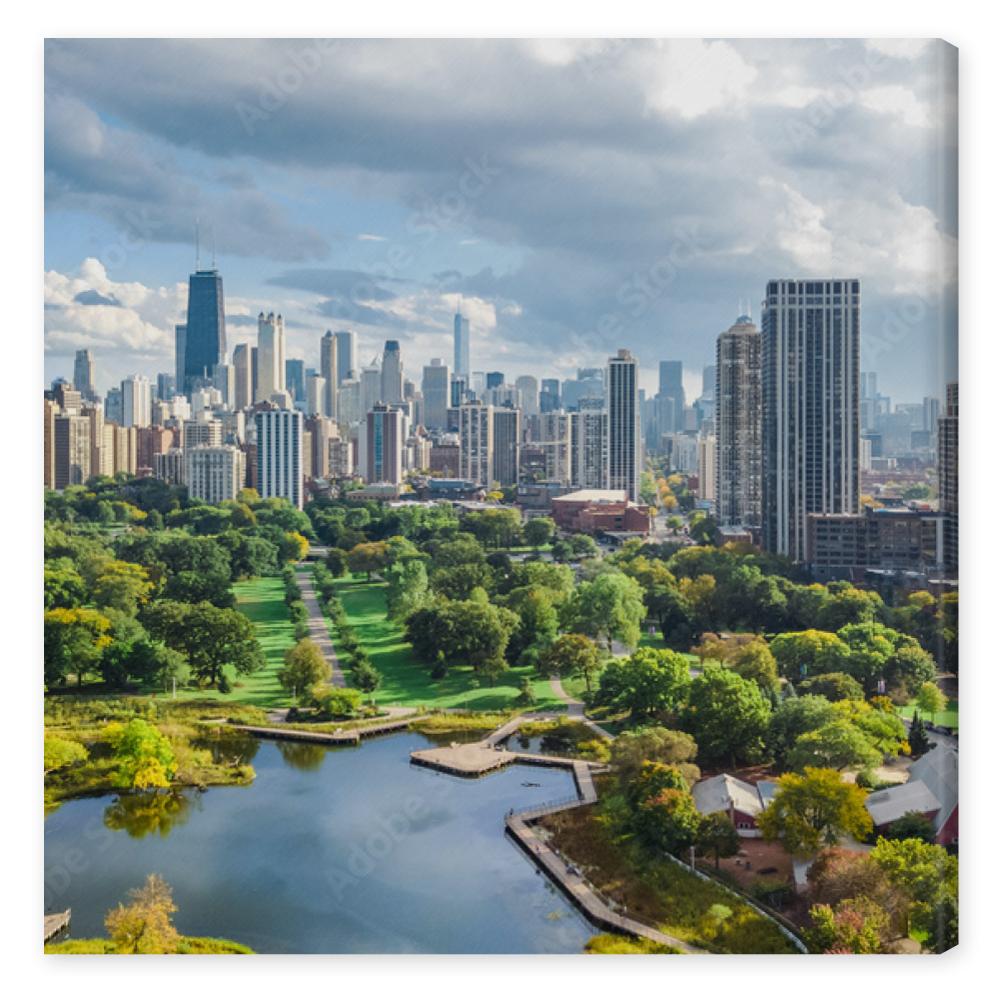 Obraz na płótnie Chicago skyline aerial drone