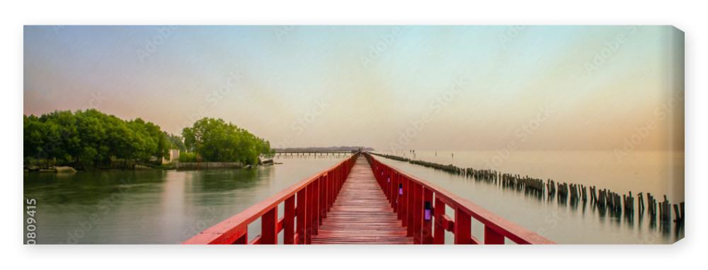 Obraz na płótnie Long Red Bridge sunlight sky