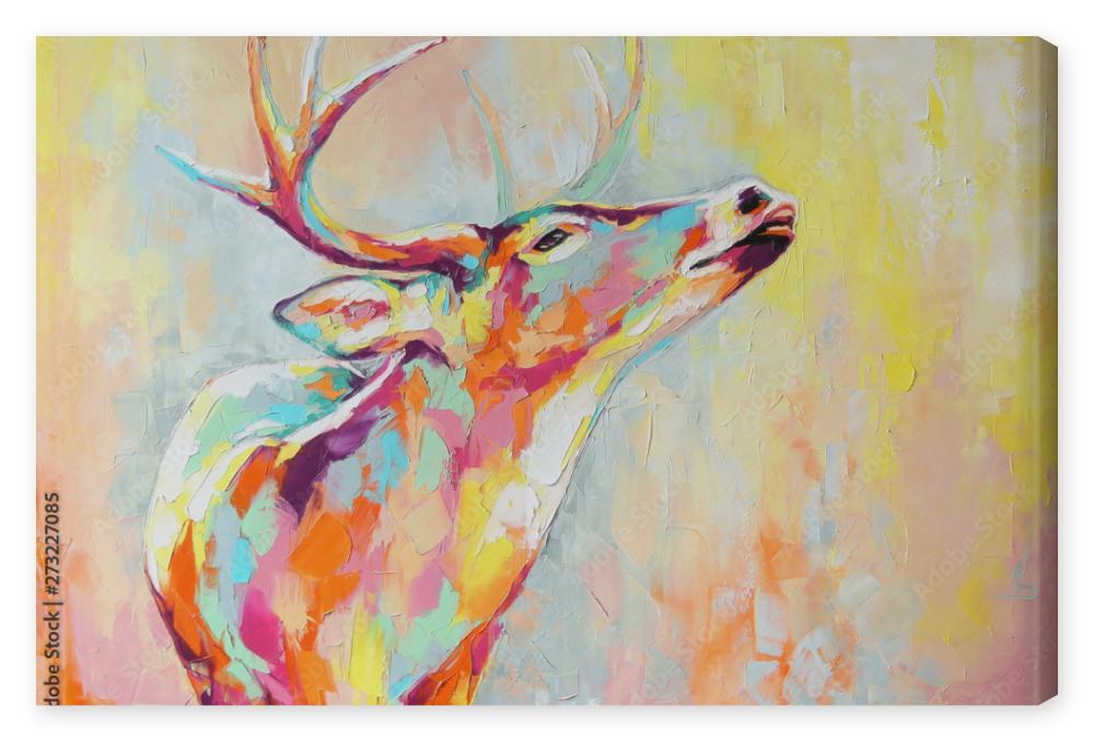 Obraz na płótnie Oil deer portrait painting in