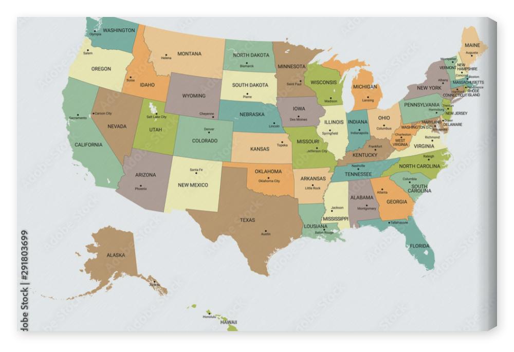 Obraz na płótnie USA political map. Color