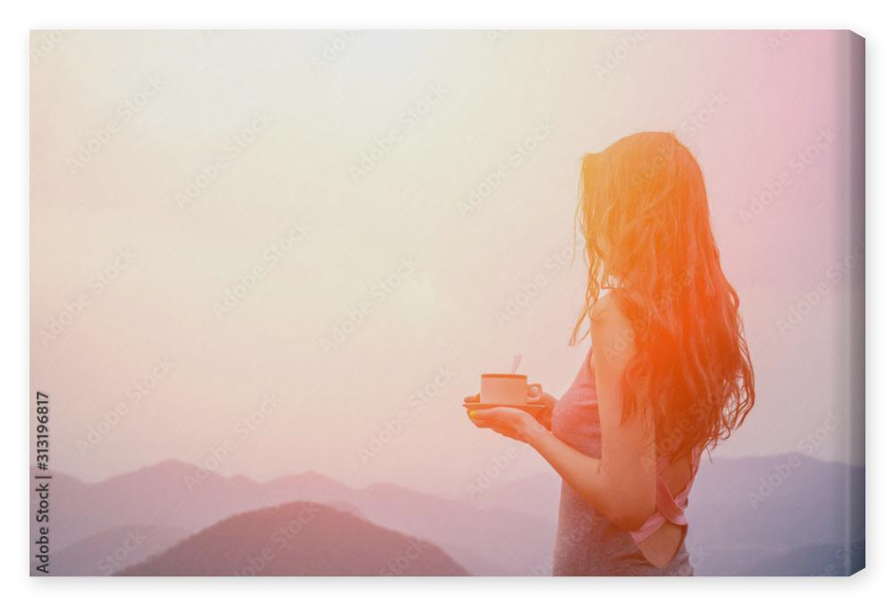 Obraz na płótnie girl drinking cup of hot tea