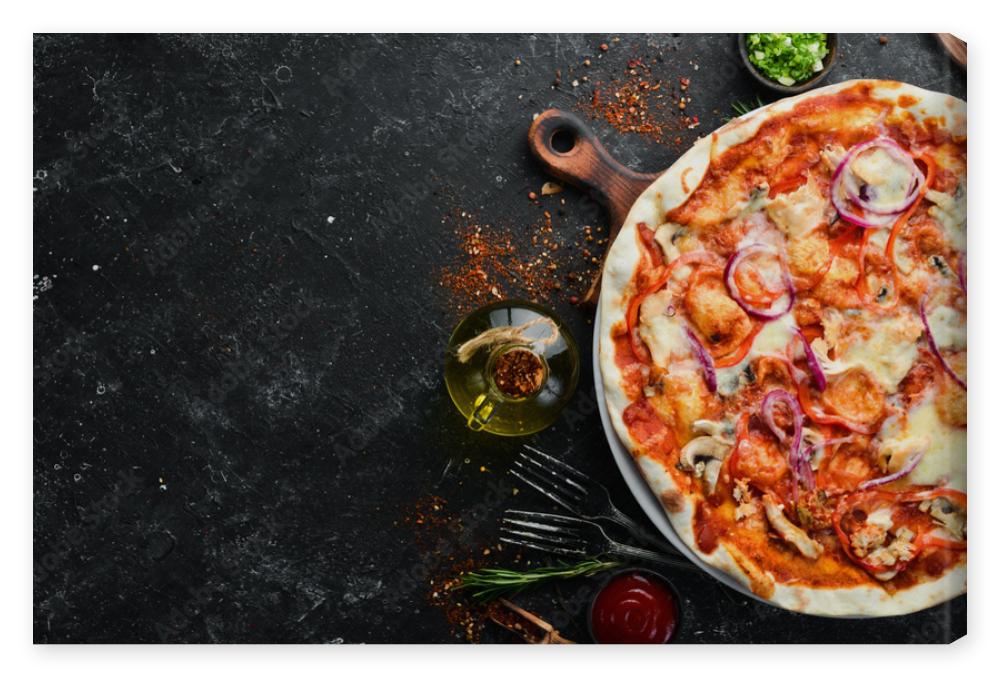 Obraz na płótnie Homemade pizza on a black