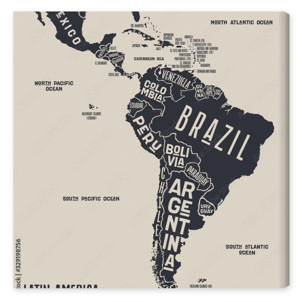 Obraz na płótnie Map Latin America. Poster map