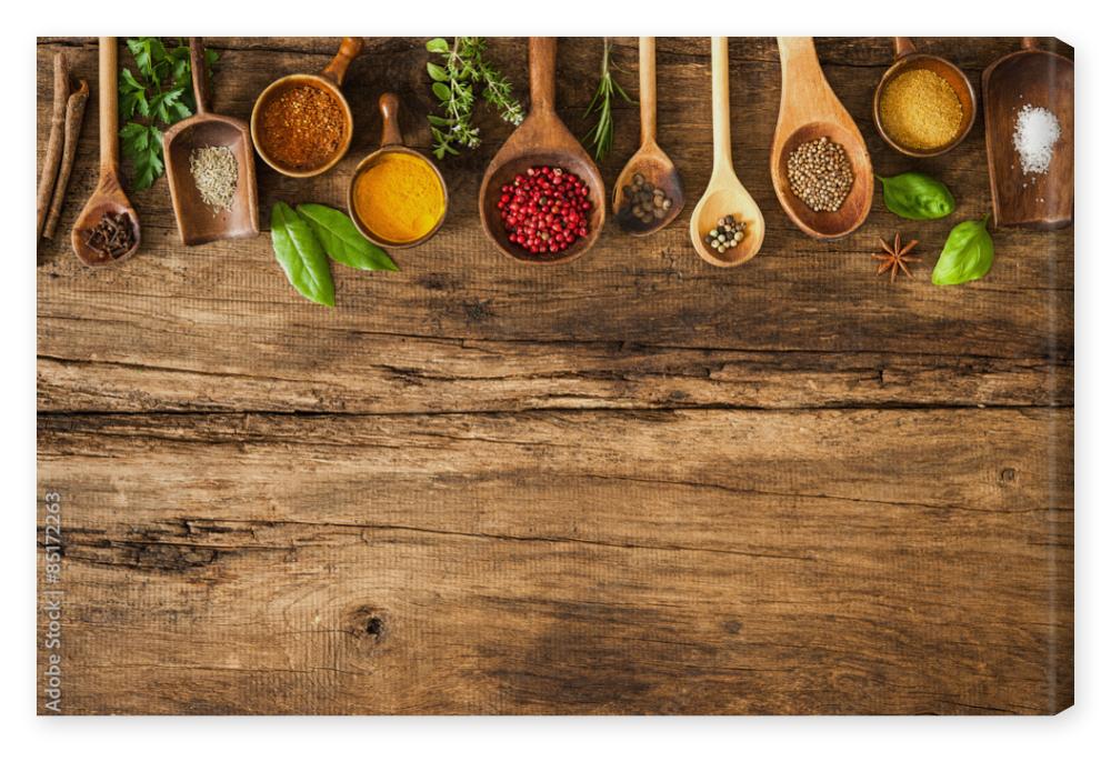 Obraz na płótnie Colorful spices on wooden