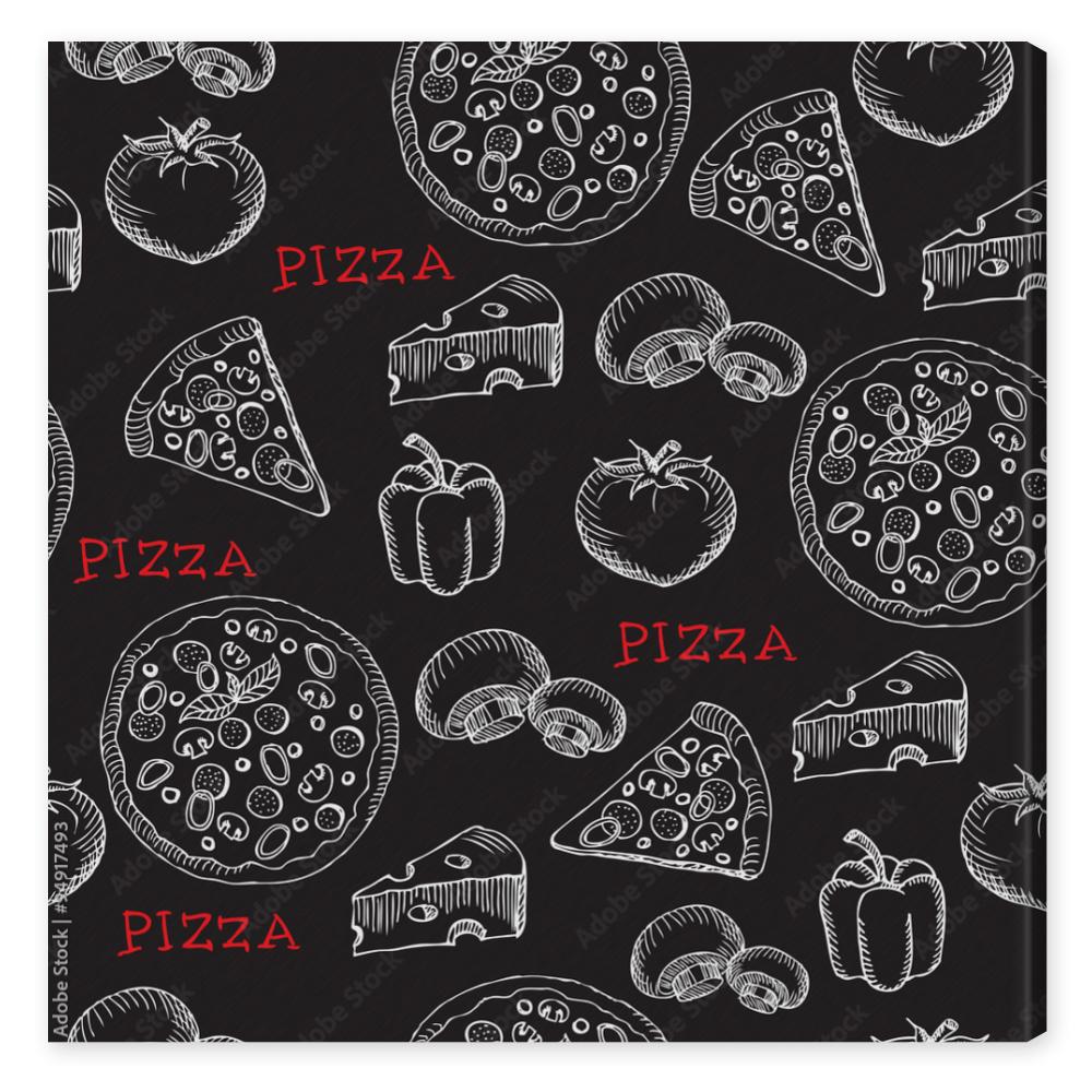 Obraz na płótnie Seamless pizza pattern. Retro