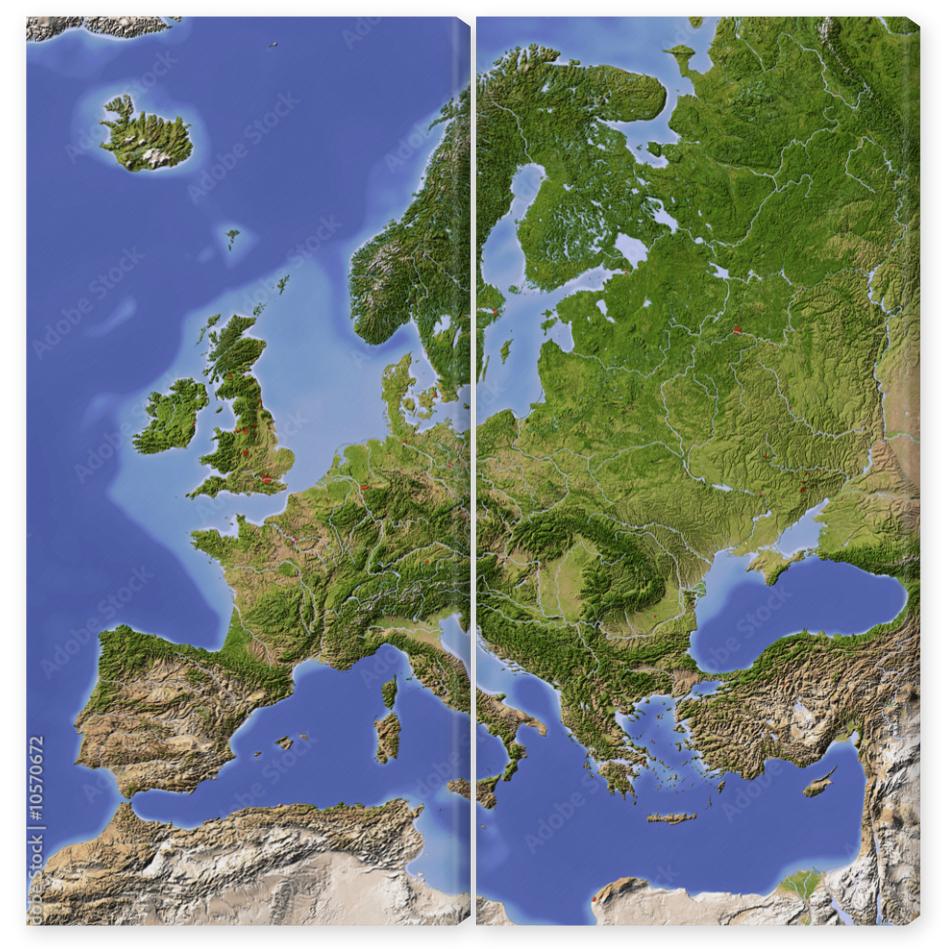 Obraz Dyptyk Shaded relief map of Europe,