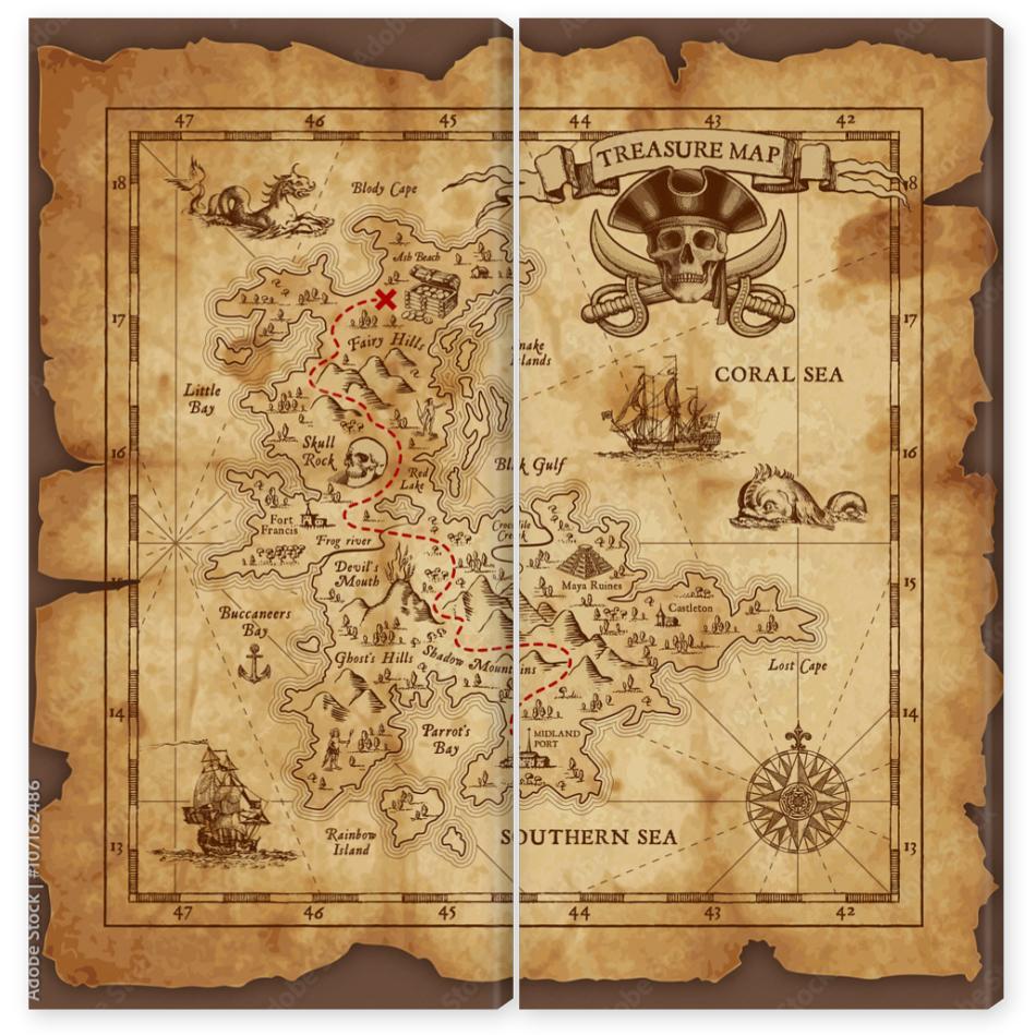 Obraz Dyptyk Vector Pirate Treasure Map