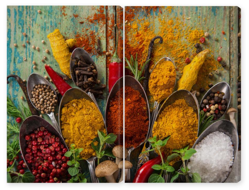 Obraz Dyptyk Various colorful spices on