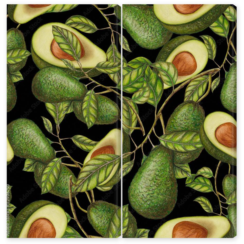 Obraz Dyptyk Hand drawn avocados on dark