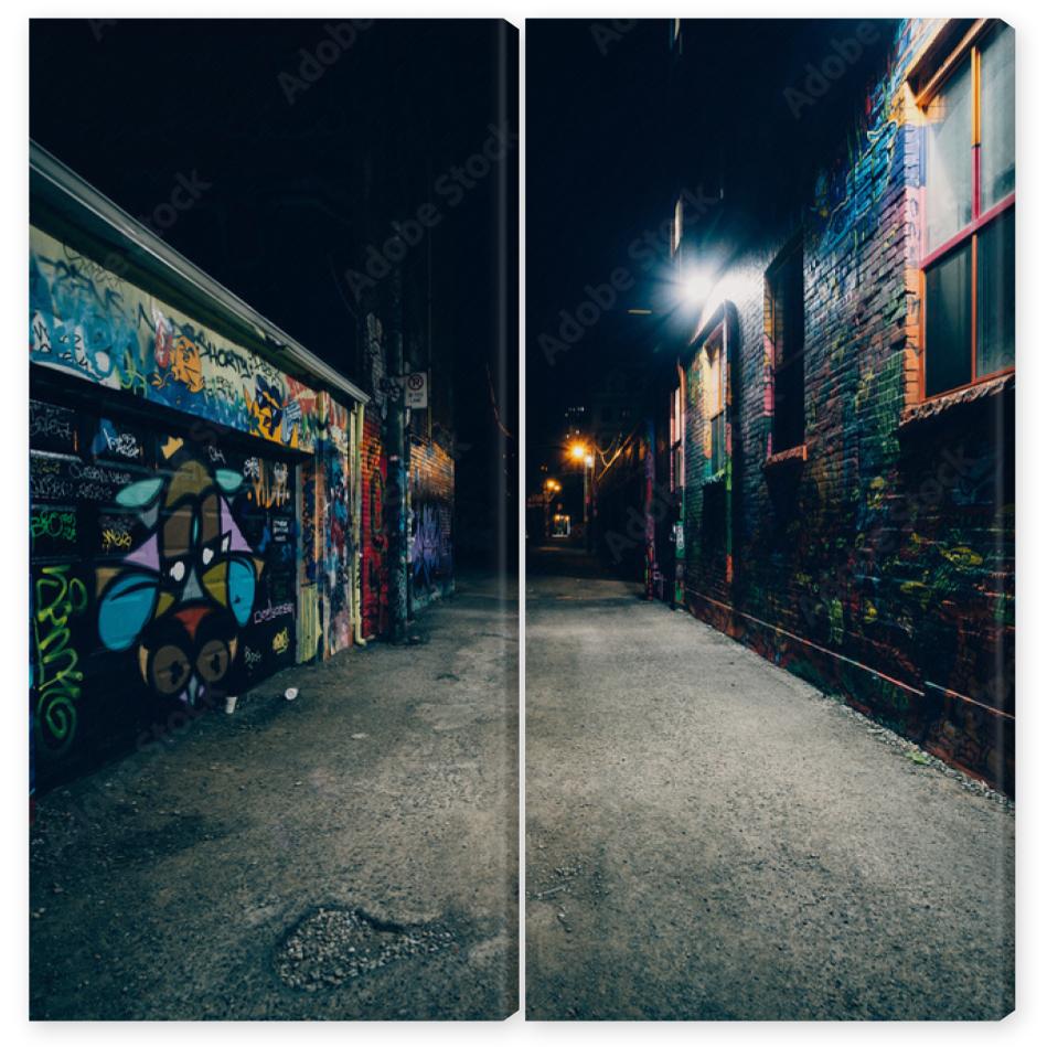 Obraz Dyptyk Graffiti Alley at night, in