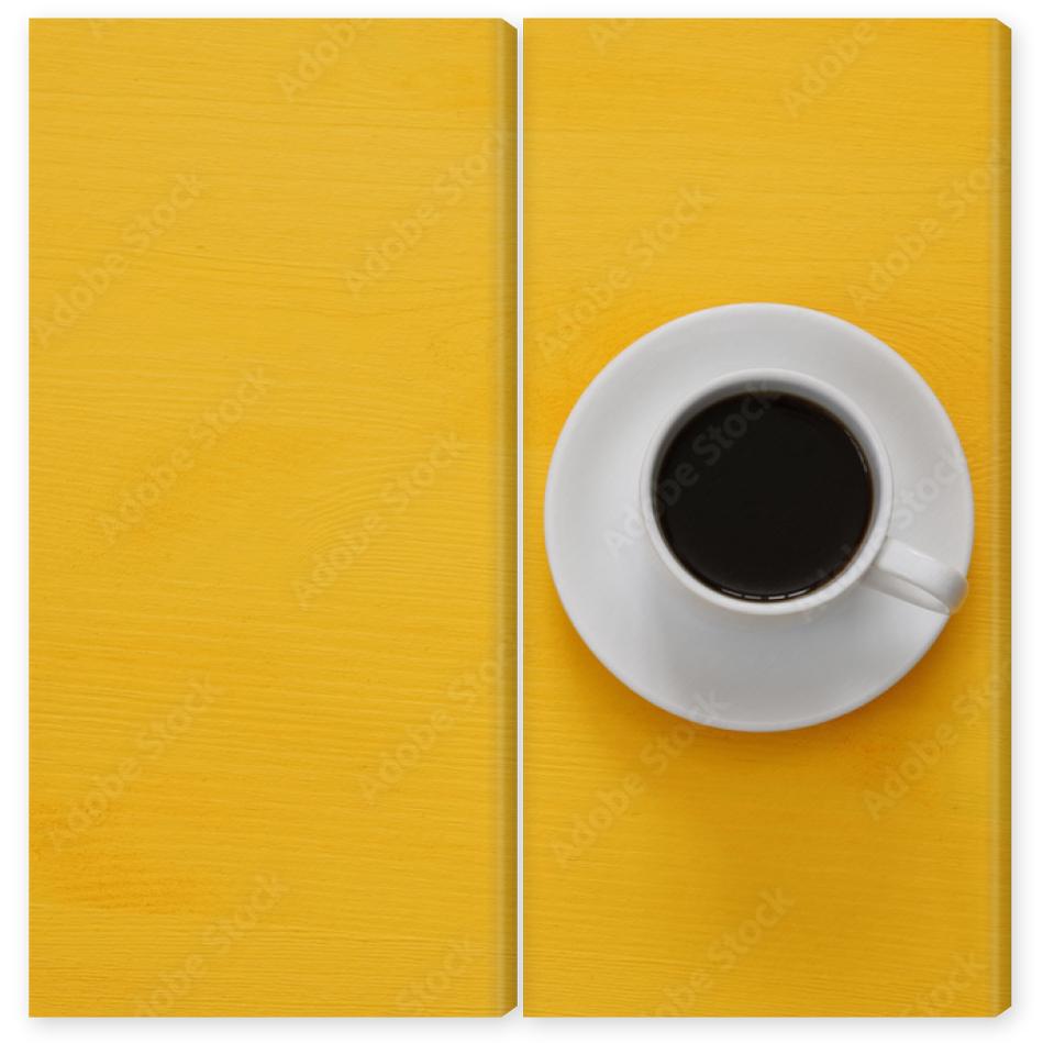 Obraz Dyptyk coffe cup on wooden yellow