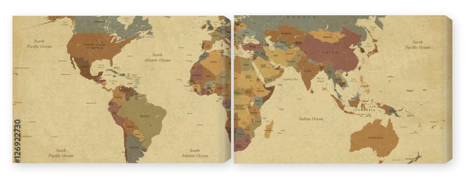 Obraz Dyptyk Textured vintage world map -