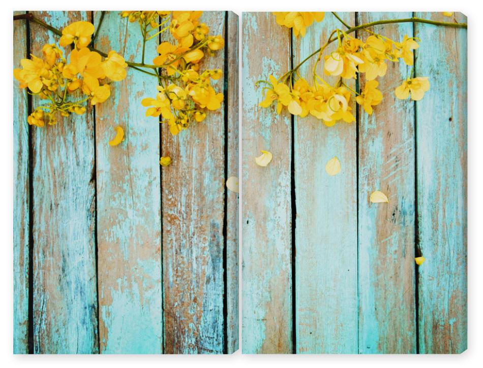 Obraz Dyptyk Yellow flowers on vintage