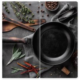 Obraz Dyptyk dark culinary background with