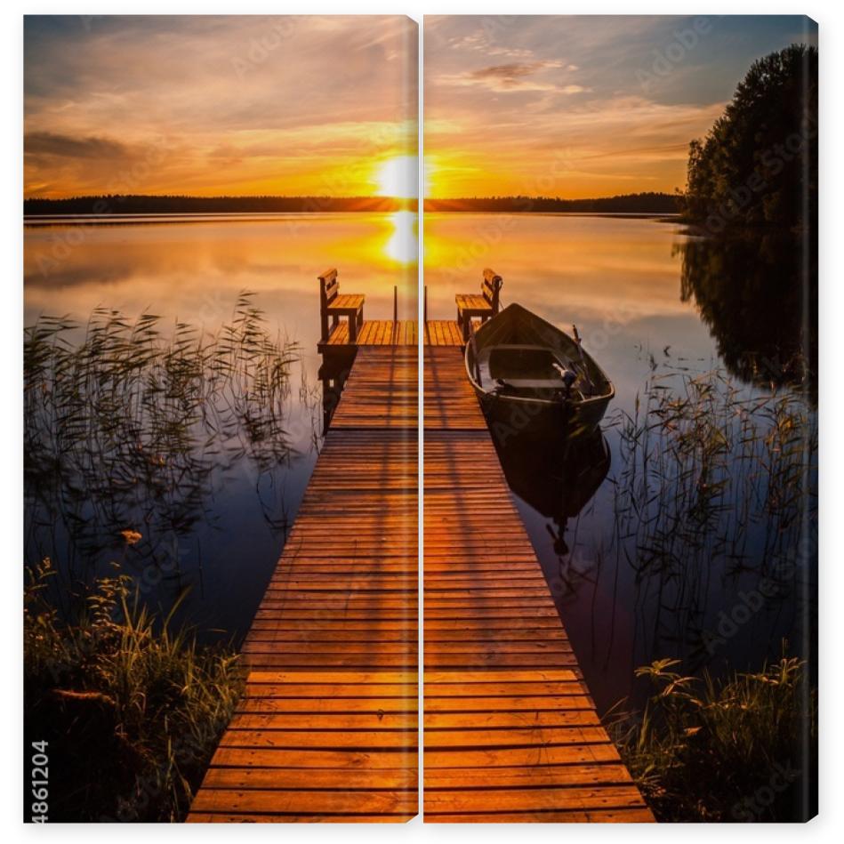 Obraz Dyptyk Sunset over the fishing pier