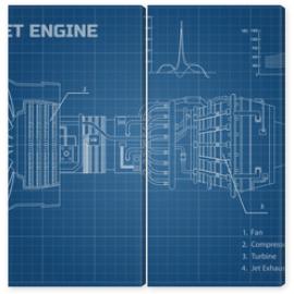 Obraz Dyptyk Jet engine in a outline style.