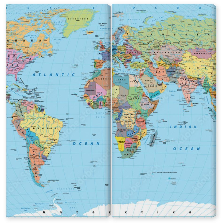 Obraz Dyptyk Colored World Map - borders,