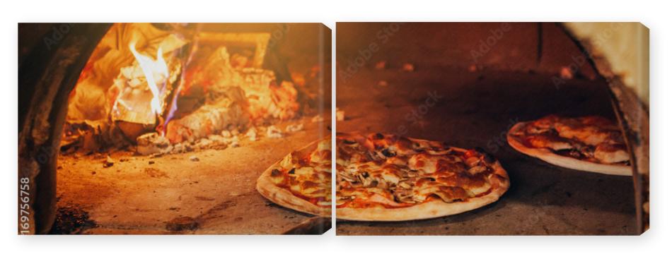 Obraz Dyptyk Italian pizza is cooked in a
