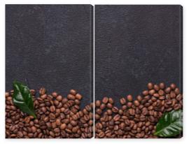 Obraz Dyptyk Coffe beans with coffe leaves