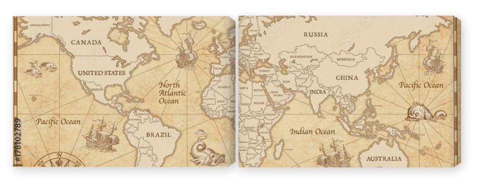 Obraz Dyptyk Old Vintage World Map