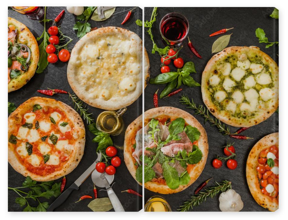 Obraz Dyptyk 一般的なピッツア　典型的なイタリア料理　Mix pizza ...