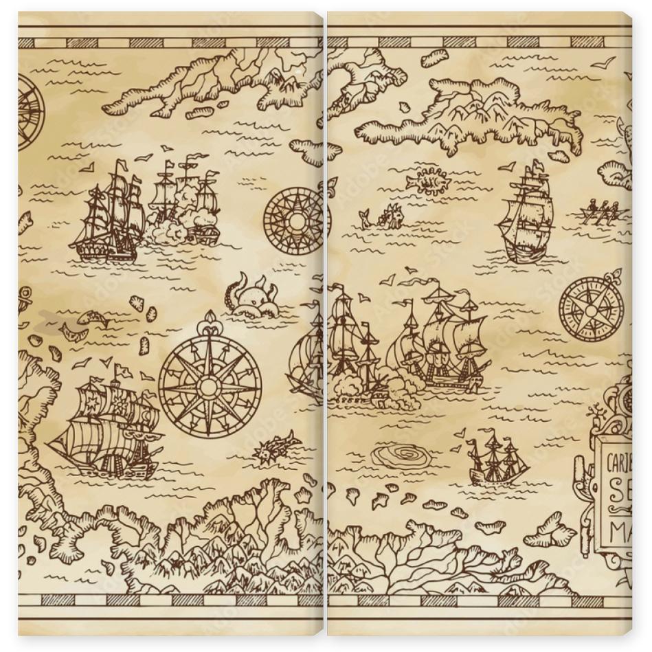 Obraz Dyptyk Ancient pirate map of the