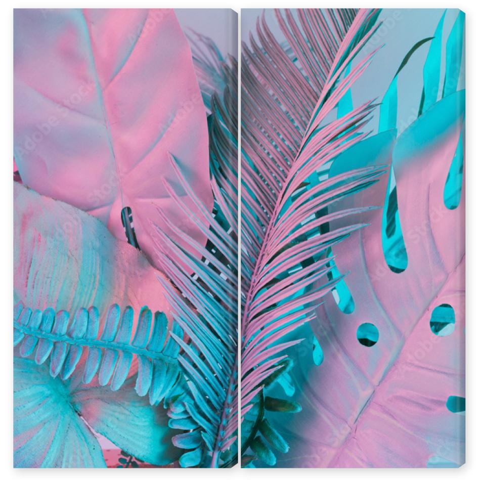 Obraz Dyptyk Pastel tropical palm leaves