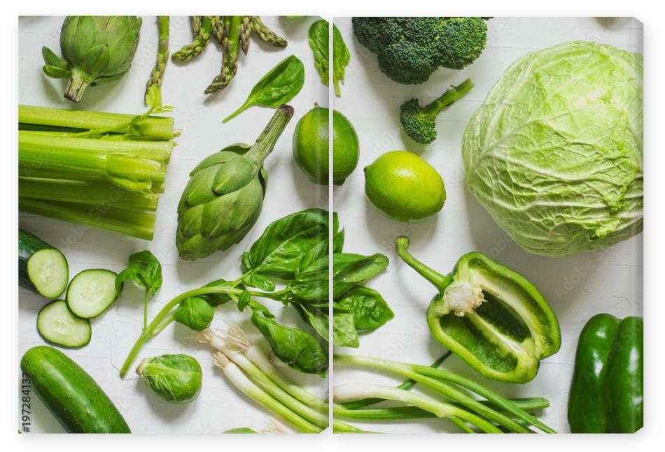 Obraz Dyptyk Green vegetables on a wooden