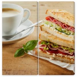 Obraz Dyptyk Cup of coffee and sandwich