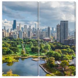 Obraz Dyptyk Chicago skyline aerial drone
