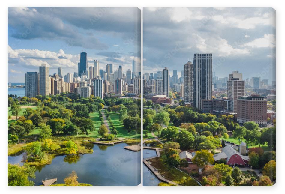 Obraz Dyptyk Chicago skyline aerial drone