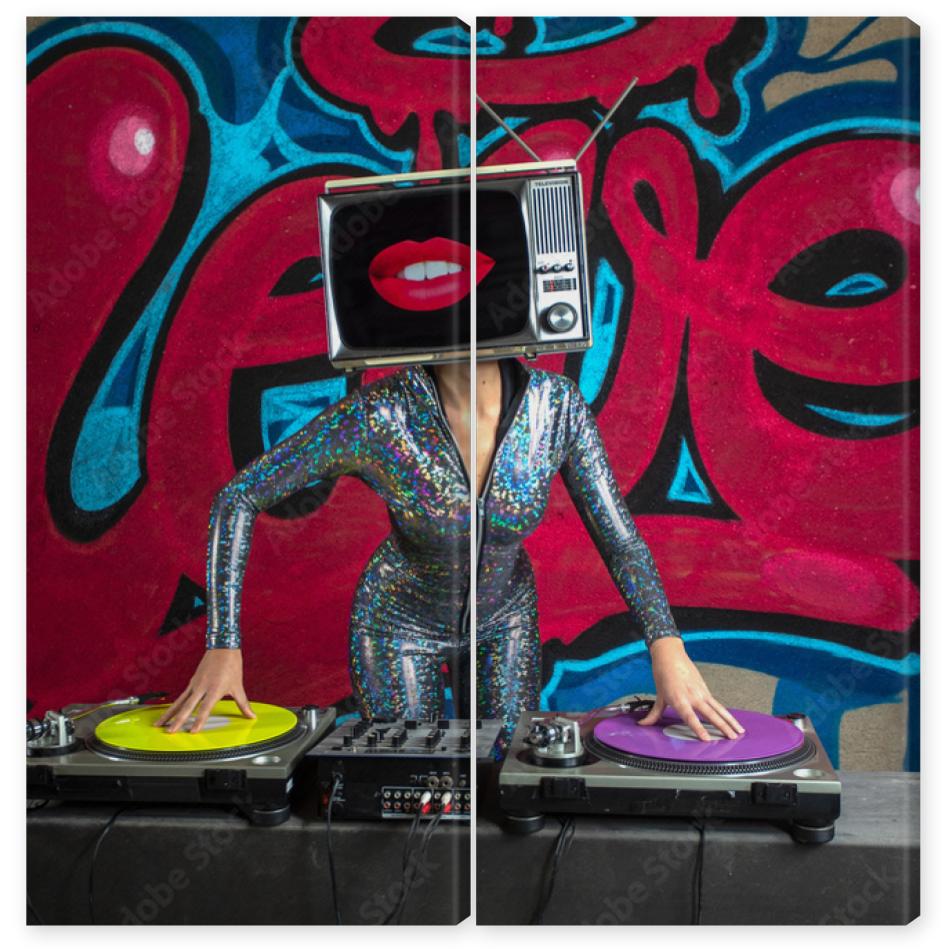 Obraz Dyptyk tv head woman and graffiti