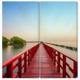 Obraz Dyptyk Long Red Bridge sunlight sky