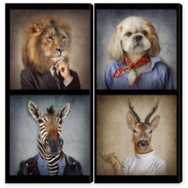 Obraz Dyptyk Animals in clothes on vintage