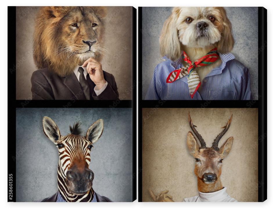 Obraz Dyptyk Animals in clothes on vintage
