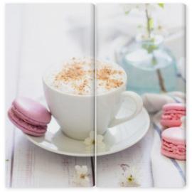 Obraz Dyptyk coffee and macaron in white