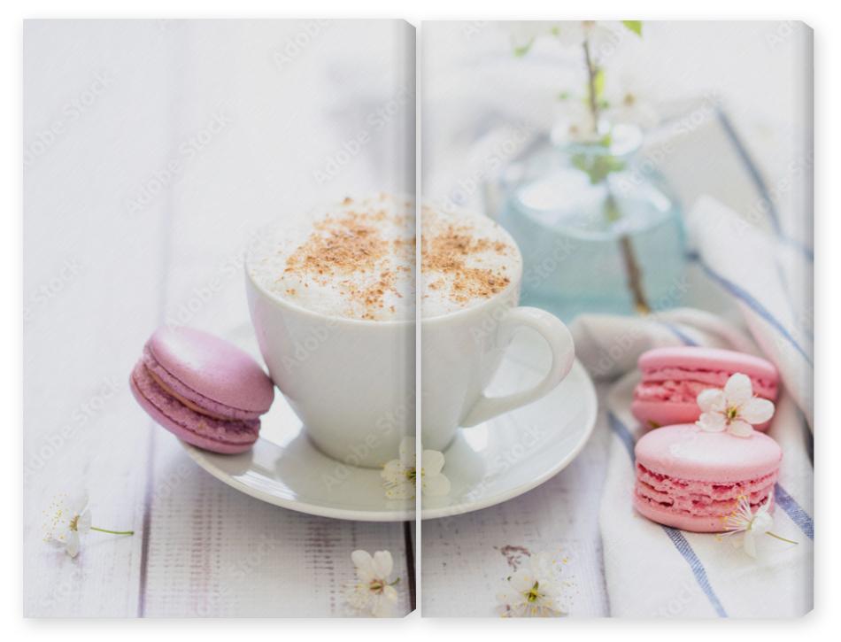 Obraz Dyptyk coffee and macaron in white