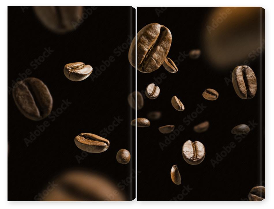 Obraz Dyptyk Coffee beans in flight on a