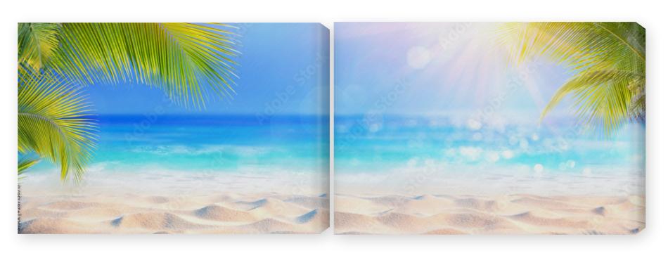 Obraz Dyptyk Sunny Tropical Beach With Palm