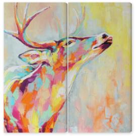 Obraz Dyptyk Oil deer portrait painting in