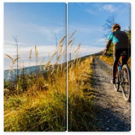 Obraz Dyptyk Mountain biking woman riding