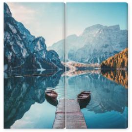 Obraz Dyptyk Boats on the Braies Lake (