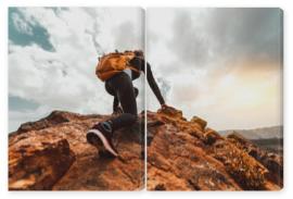 Obraz Dyptyk Success woman hiker hiking on