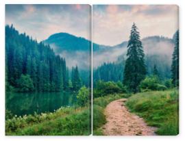 Obraz Dyptyk Misty morning scene of Lacu