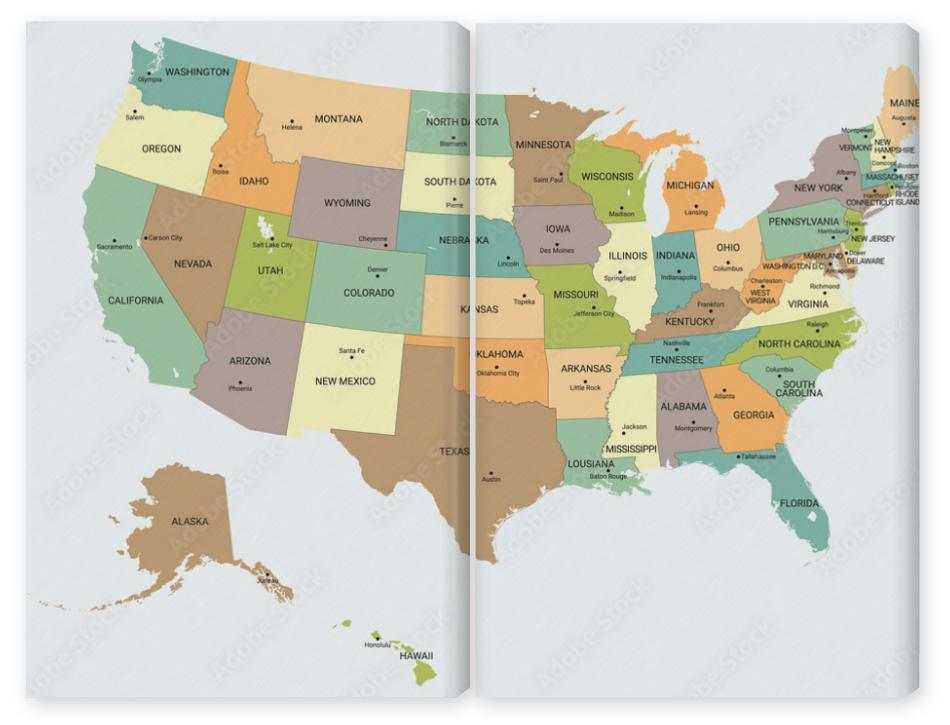 Obraz Dyptyk USA political map. Color