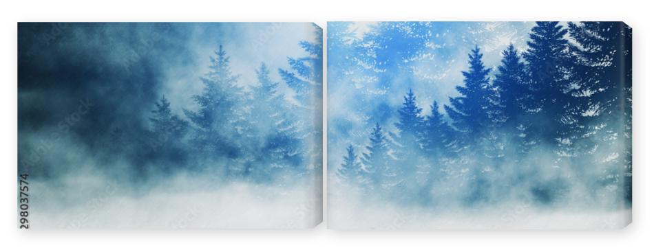 Obraz Dyptyk Dark winter forest background