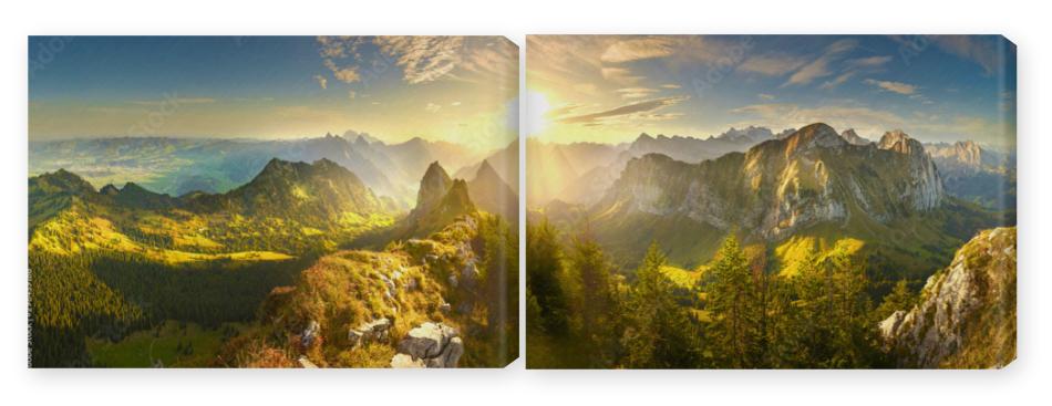 Obraz Dyptyk Autumn mountains at sunrise in