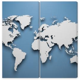 Obraz Dyptyk World map on blue background 