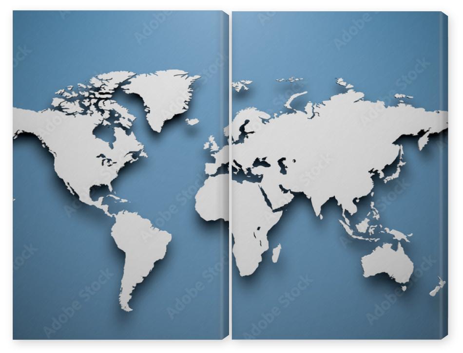 Obraz Dyptyk World map on blue background 