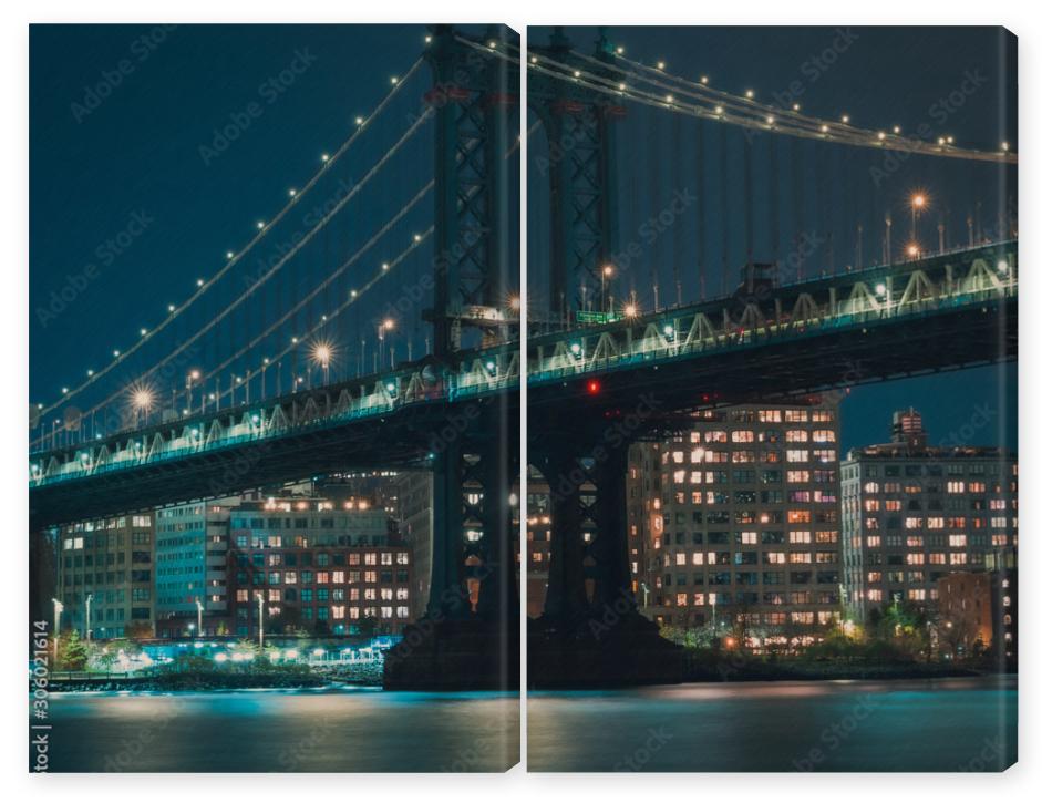 Obraz Dyptyk oświetlenie mostu manhattan